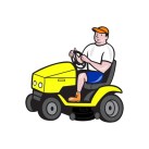 man on yellow lawnmower